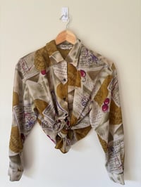 Image 1 of Vintage Sheer Autumn Print Long Sleeve Blouse