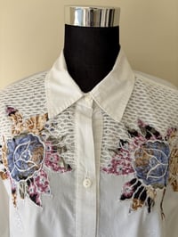 Image 5 of Vintage White Long Sleeve Shirt with Floral Mesh Design.