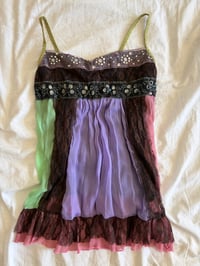 Image 1 of Vintage Y2K patchwork forest fairy sequin baby doll style cami 