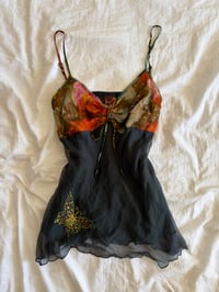 Image 6 of Vintage Y2K black ruched bust butterfly cami with beaded strap detail 