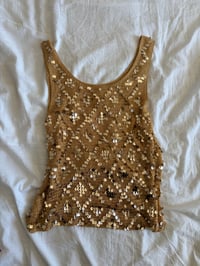 Image 1 of Vintage Y2K gold sequin crochet top 