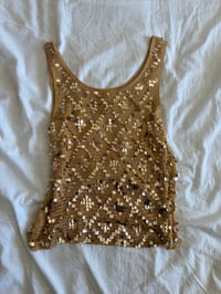Image 4 of Vintage Y2K gold sequin crochet top 