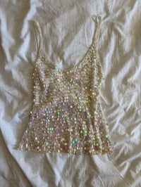 Image 5 of Vintage Y2K iridescent cream sequin crochet cami 
