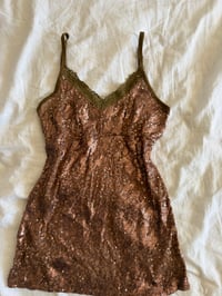 Image 1 of Vintage Y2K brown lace and sequin forest fairy cami with khaki details 