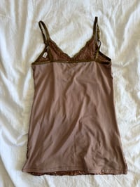 Image 2 of Vintage Y2K brown lace and sequin forest fairy cami with khaki details 