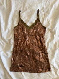 Image 4 of Vintage Y2K brown lace and sequin forest fairy cami with khaki details 