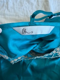 Image 4 of Vintage Y2K jade blue embroidered satin cami 