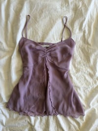 Image 1 of Vintage Y2K lilac ruched bust fairy cami with ruffle open detail 