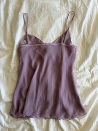 Image 2 of Vintage Y2K lilac ruched bust fairy cami with ruffle open detail 