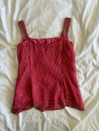 Image 2 of Vintage Y2K pink top with silver beaded detail 
