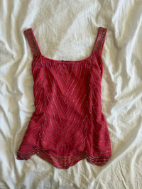 Image 6 of Vintage Y2K pink top with silver beaded detail 