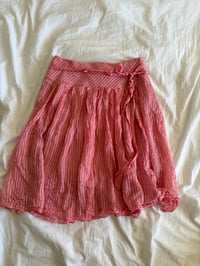 Image 1 of Vintage Y2K 2005 Karen Millen silk pinstripe pink floaty midi skirt with side tie detail 