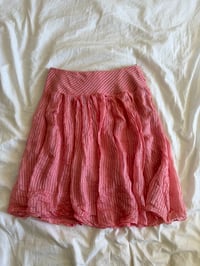 Image 2 of Vintage Y2K 2005 Karen Millen silk pinstripe pink floaty midi skirt with side tie detail 
