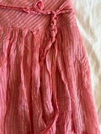 Image 3 of Vintage Y2K 2005 Karen Millen silk pinstripe pink floaty midi skirt with side tie detail 