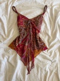 Image 1 of Vintage Y2K asymmetrical hem paisley knot bust bust cami 