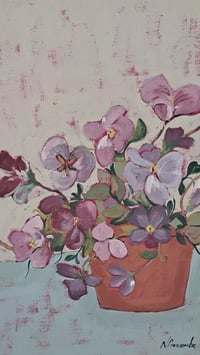 Image 2 of Pot of pansies, original painting. 