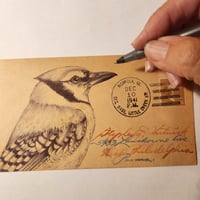 Image 2 of Blue Jay - ballpoint drawing on antique envelope