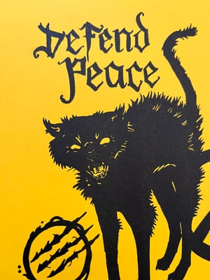 Image of 'Defend peace - with claws!' Risograph print