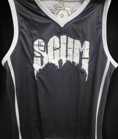 Image of SCUM : 2024 BLACK / WHITE STRIPE LOGO BASKETBALL Jersey 