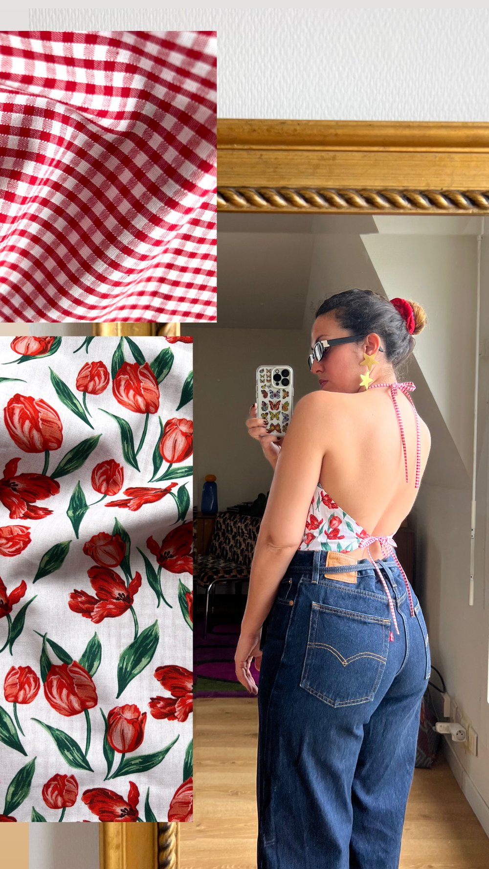 Image of TOP VENDANGE • Tulipes / Vichy rouge