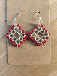 Image 1 of Ruby Red Crystal Lattice Earrings in Silver Tone Wire