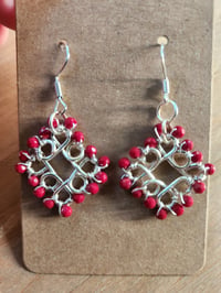 Image 2 of Ruby Red Crystal Lattice Earrings in Silver Tone Wire