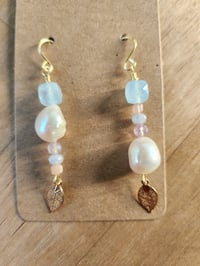 Image 1 of Aquamarine & Pearl Drop Earrings