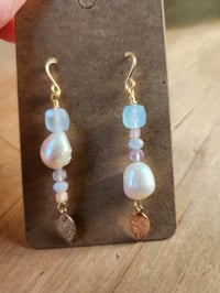 Image 2 of Aquamarine & Pearl Drop Earrings