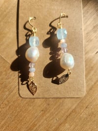 Image 3 of Aquamarine & Pearl Drop Earrings