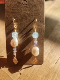 Image 4 of Aquamarine & Pearl Drop Earrings