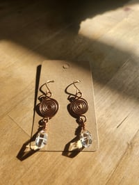 Image 1 of Copper Spiral Crystal Drop Earrings