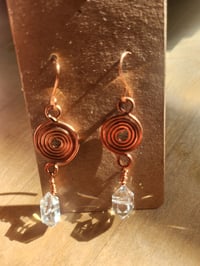 Image 2 of Copper Spiral Crystal Drop Earrings