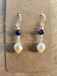 Image 1 of Lapis Lazuli & Freshwater Pearl Earrings