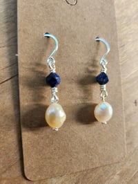 Image 3 of Lapis Lazuli & Freshwater Pearl Earrings
