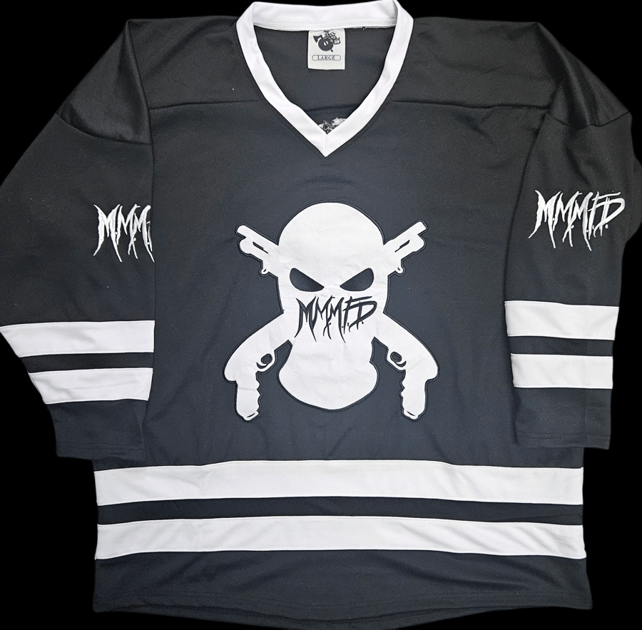 Image of M.M.M.F.D: SKI MASK/WHITE LOGO HOCKEY JERSEY 