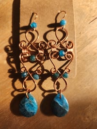 Image 1 of Apatite & Copper Wire-Wrapped Chandelier Earrings