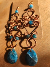 Image 2 of Apatite & Copper Wire-Wrapped Chandelier Earrings