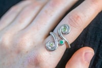 Image 1 of 'Shintangle' Recycled silver, sprial ring with emerald, sapphire and peridot