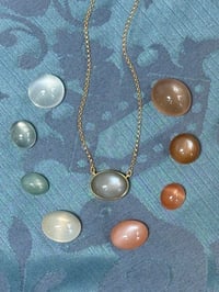 Image 4 of Gray Moonstone Necklace 18k Bezel set
