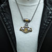 Image 7 of 👑The Armored Kingdom Thor's Hammer Mjolnir Wolf Head and Norse Rune Necklace-Dual Tone Design