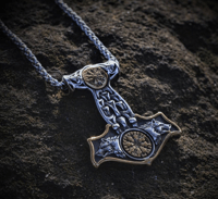 Image 10 of 👑The Armored Kingdom Thor's Hammer Mjolnir Wolf Head and Norse Rune Necklace-Dual Tone Design