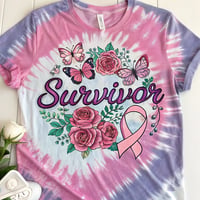 Image 1 of PINK RIBBON SURVIVOR TIEDYE T SHIRT 