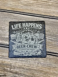 Image 4 of Patriotic Beer Coaster Set – Laser Engraved Slate + Wood Holder