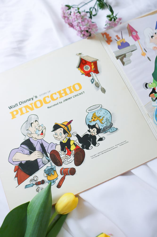 Image of Vintage 1969 Story and Songs from Pinocchio Record with Book