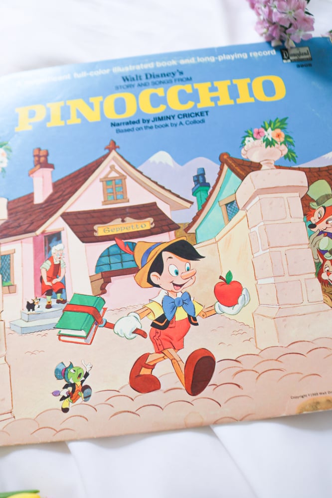 Image of Vintage 1969 Story and Songs from Pinocchio Record with Book