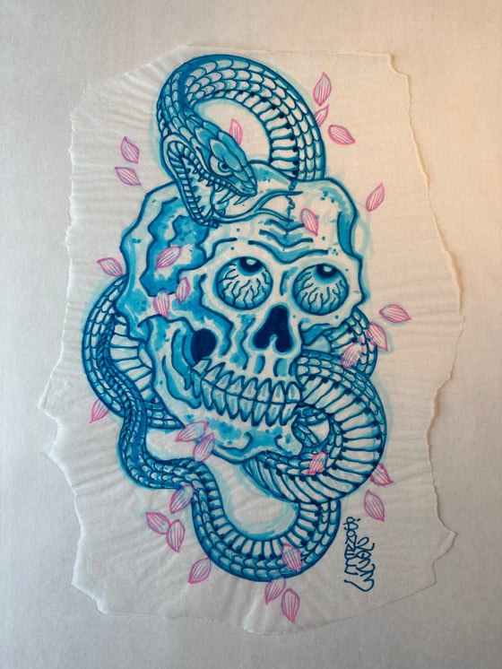 Image of Blue marker skull and snake 2023