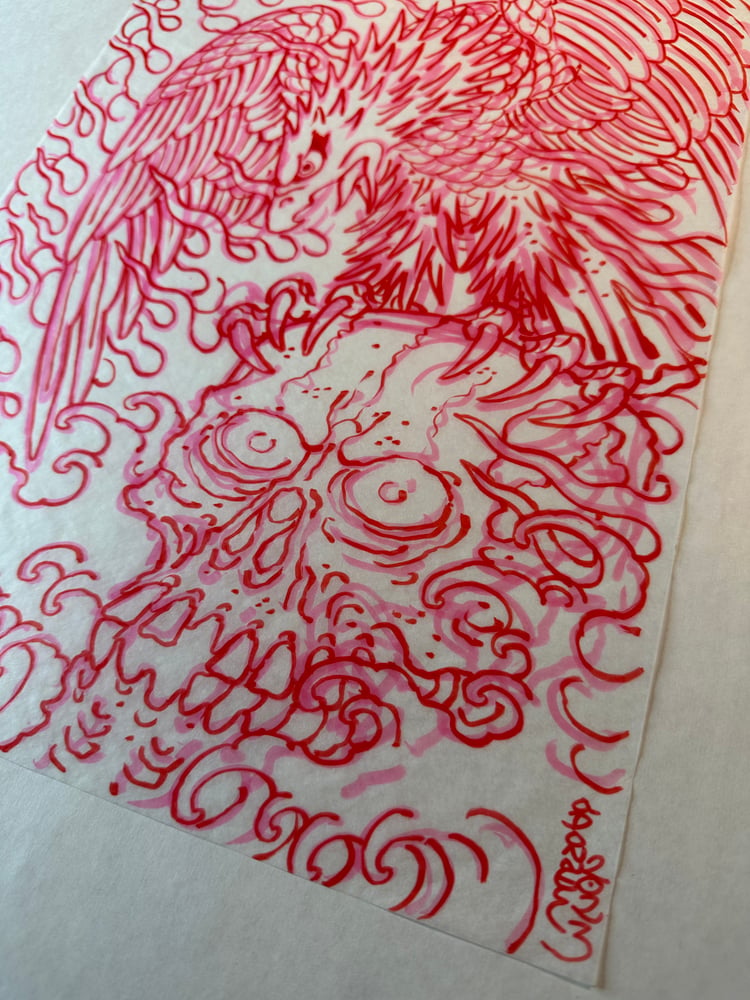 Image of Red marker eagle/skull sketch 2023