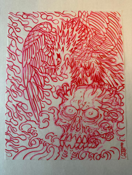 Image of Red marker eagle/skull sketch 2023