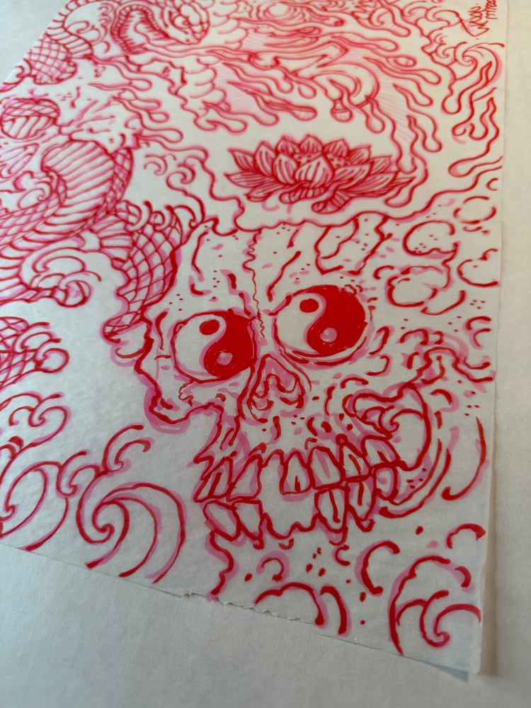 Image of Red skulls & snakes marker sketch 2023
