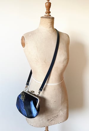 Image of Blue wood anemone, velvet clutch bag with optional strap
